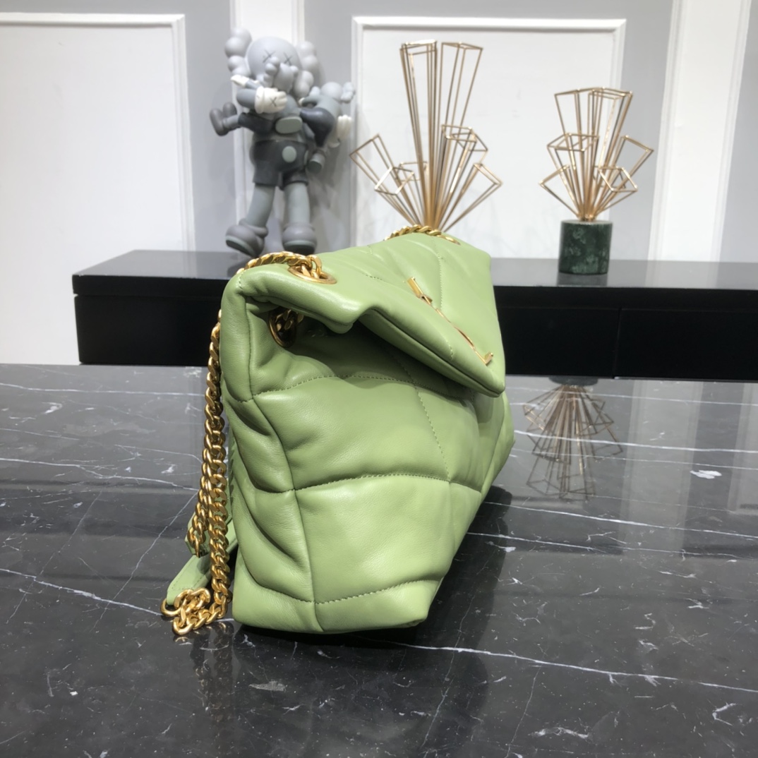 Saint Laurent Loulou Puffer Small Lambskin Shoulder Bag Handbag Green 577476 Gold